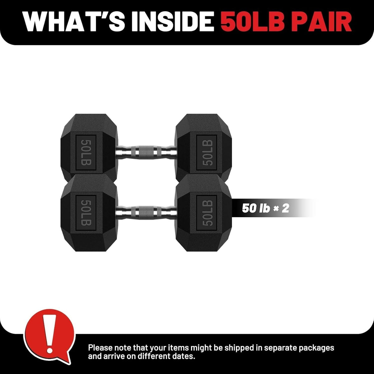 ROALW 50 lb Hex Dumbbell Pair, Rubber Encased Home Gym Weights