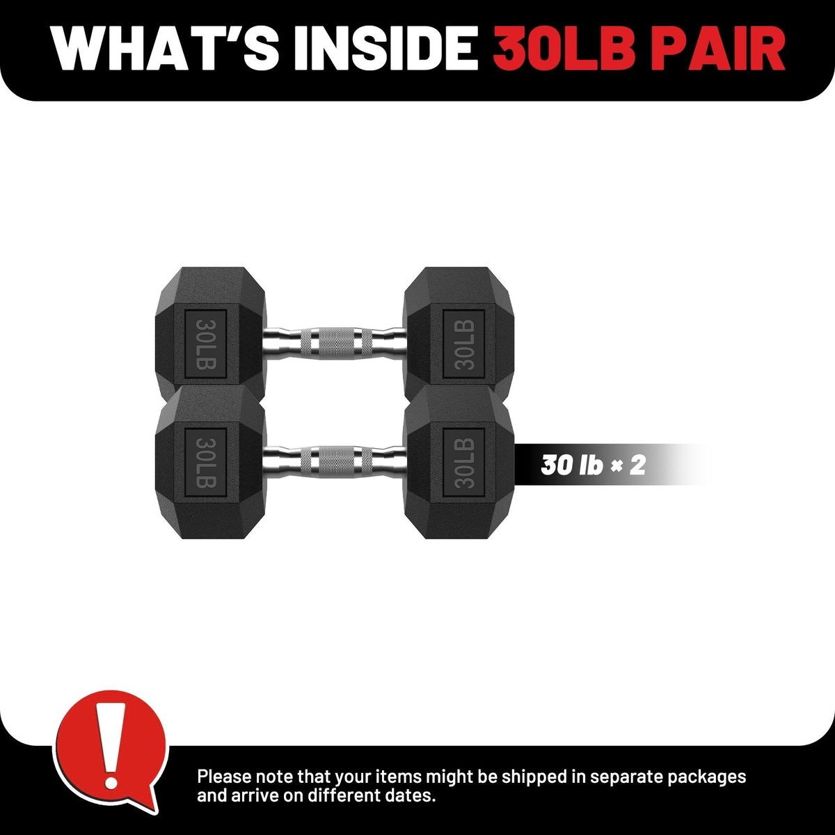 ROALW 30 lb Hex Dumbbell Pair, Rubber Encased Home Gym Weights