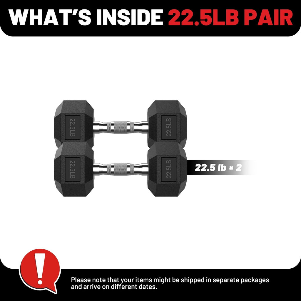 ROALW 22.5 lb Hex Dumbbell Pair, Rubber Encased Home Gym Weights