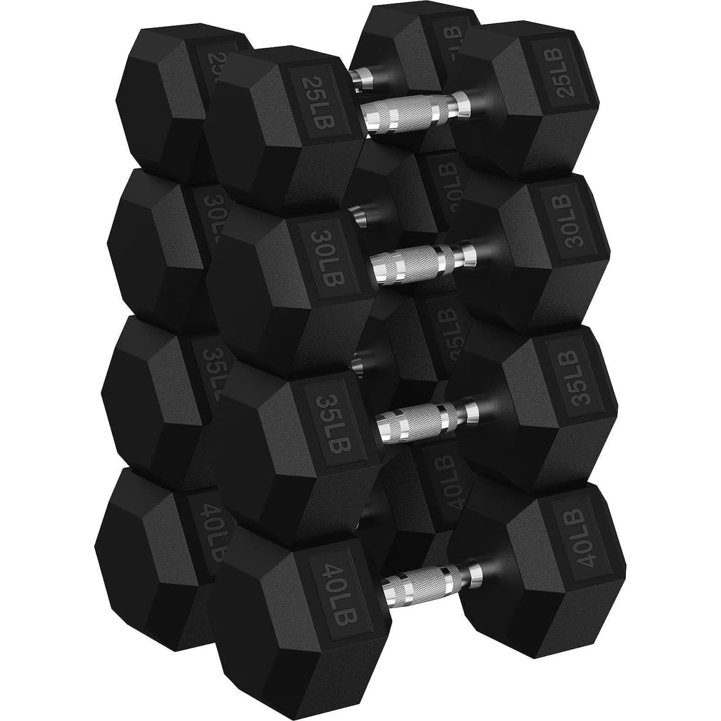 ROALW 260 lb Rubber Hex Dumbbell Set, Free Weight Set with 4 Pairs (20, 30, 35, 40 lb) Hand Weights for Strength Training, Home Gym