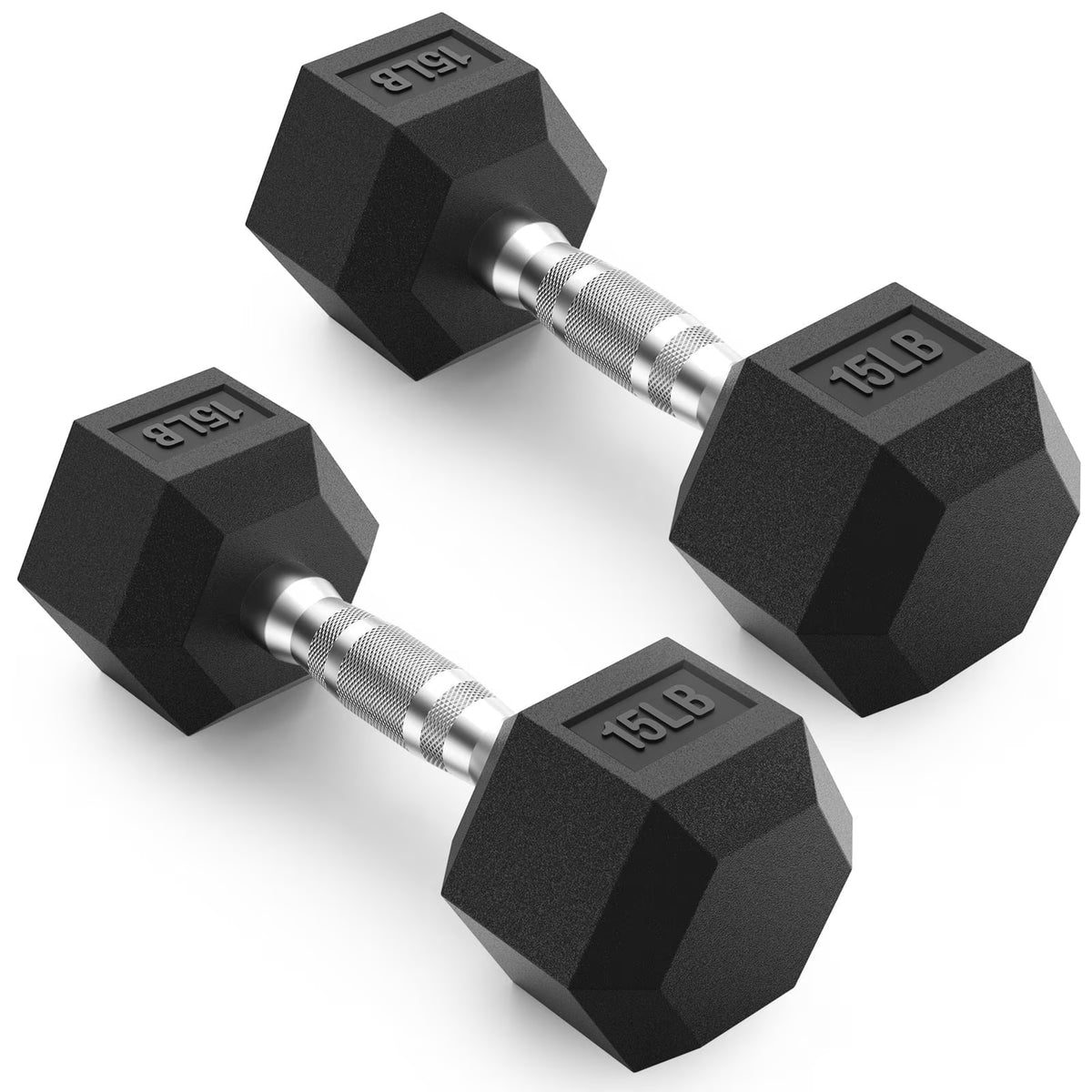 ROALW 15 lb Hex Dumbbell Pair, Rubber Encased Home Gym Weights