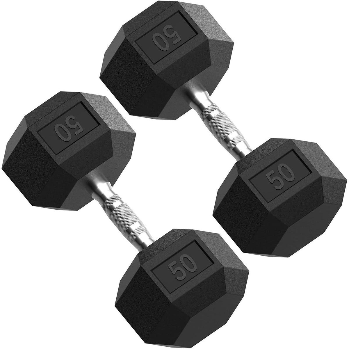 ROALW 50 lb Hex Dumbbell Pair, Rubber Encased Home Gym Weights
