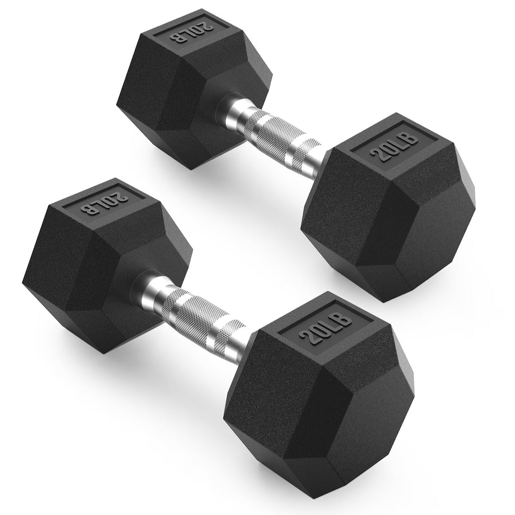ROALW 20 lb Hex Dumbbell Pair, Rubber Encased Home Gym Weights