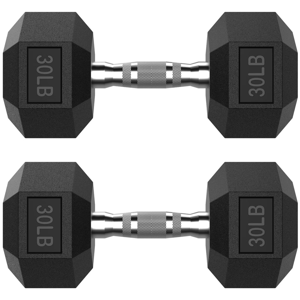 ROALW 30 lb Hex Dumbbell Pair, Rubber Encased Home Gym Weights