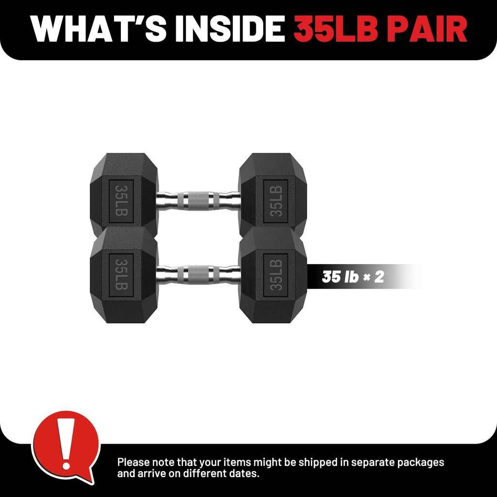 ROALW 35 lb Hex Dumbbell Pair, Rubber Encased Home Gym Weights
