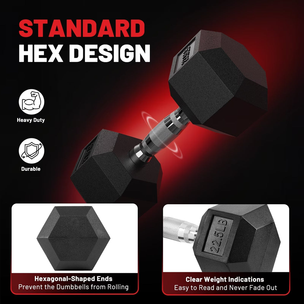 ROALW 12.5 lb Hex Dumbbell Pair, Rubber Encased Home Gym Weights