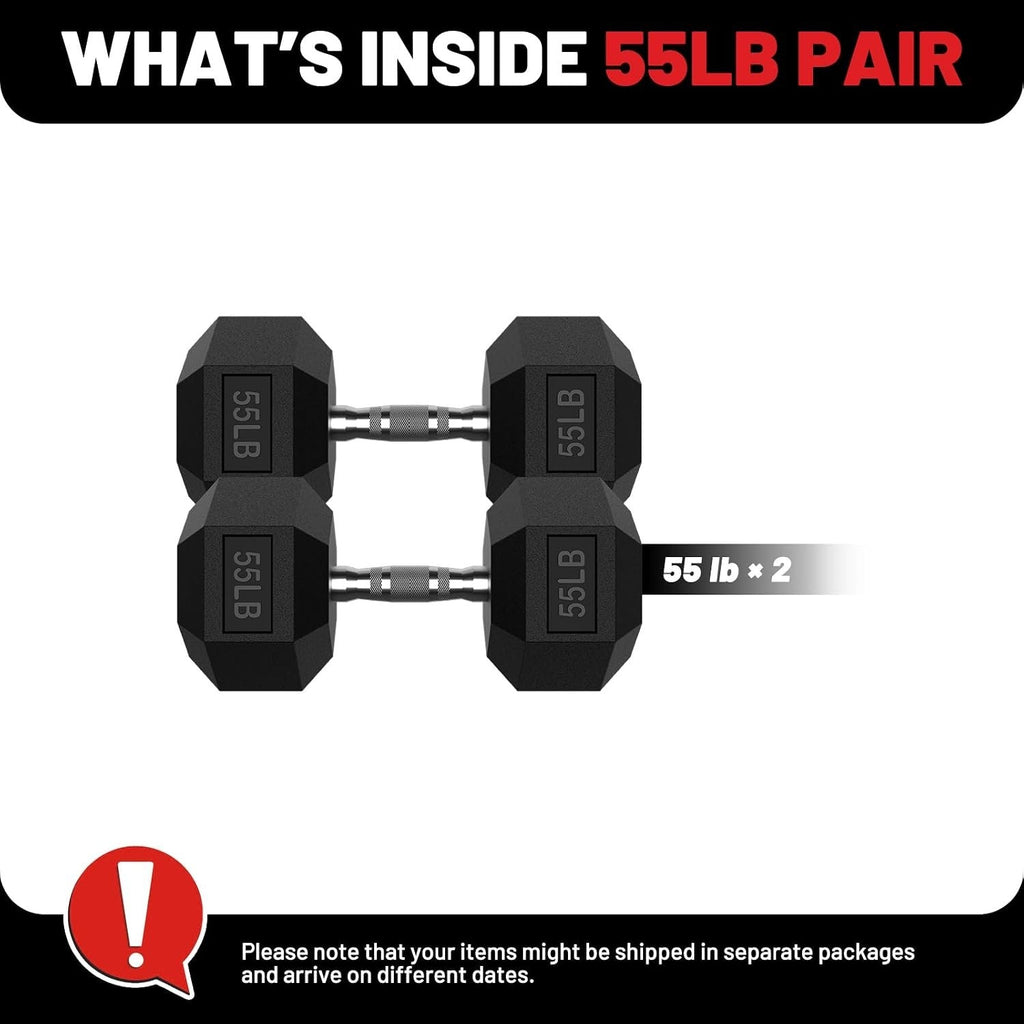 ROALW 55lb Hex Dumbbell Pair, Rubber Encased Home Gym Weights