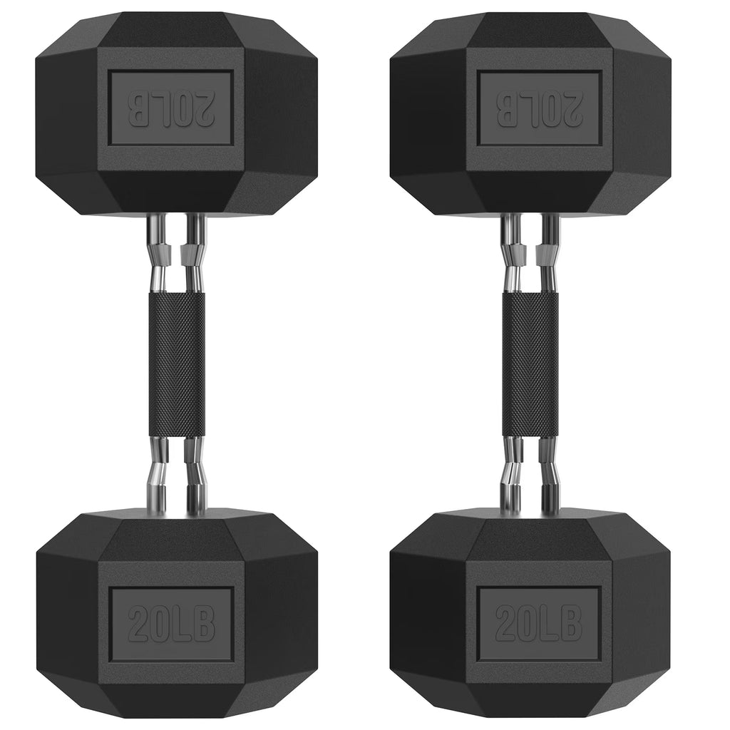 ROALW 20 lb Hex Dumbbells Pair Odorless Rubber Coated Home Gym Weights
