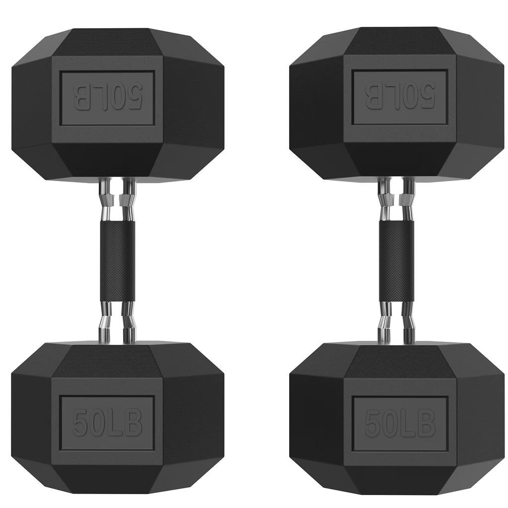 ROALW 50 lb Hex Dumbbells Pair Odorless Rubber Coated Home Gym Weights