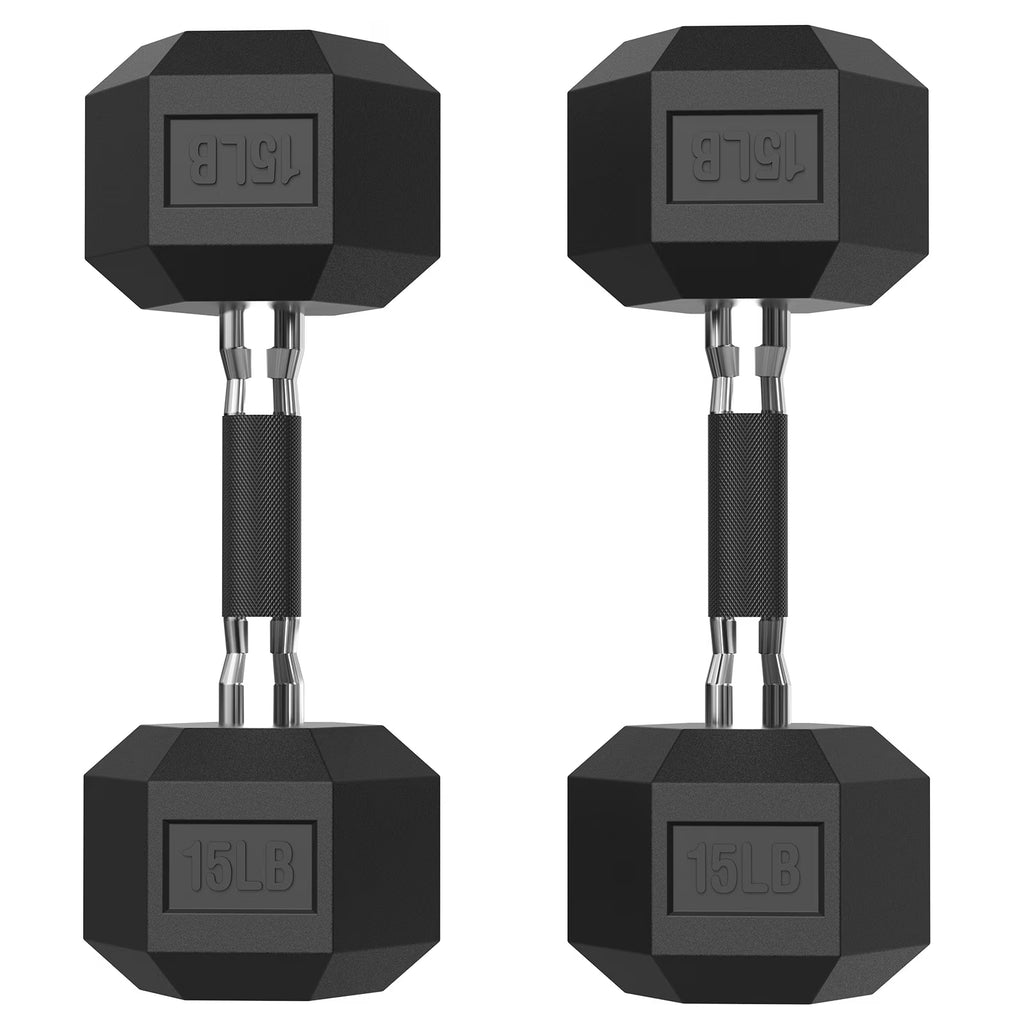 ROALW 15 lb Hex Dumbbells Pair Odorless Rubber Coated Home Gym Weights