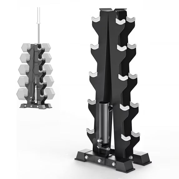 ROALW 5-Tier A-Frame Dumbbell Rack with Bar Holder, 500 lb Capacity