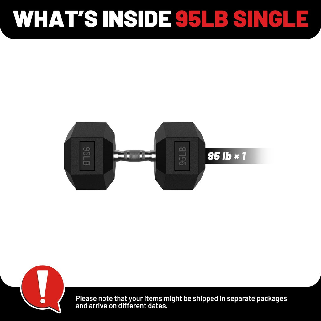 ROALW 95 lb Hex Dumbbell Single, Rubber Encased Home Gym Weight