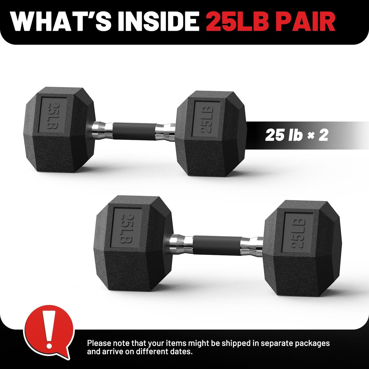 ROALW 25 lb Hex Dumbbells Pair Odorless Rubber Coated Home Gym Weights