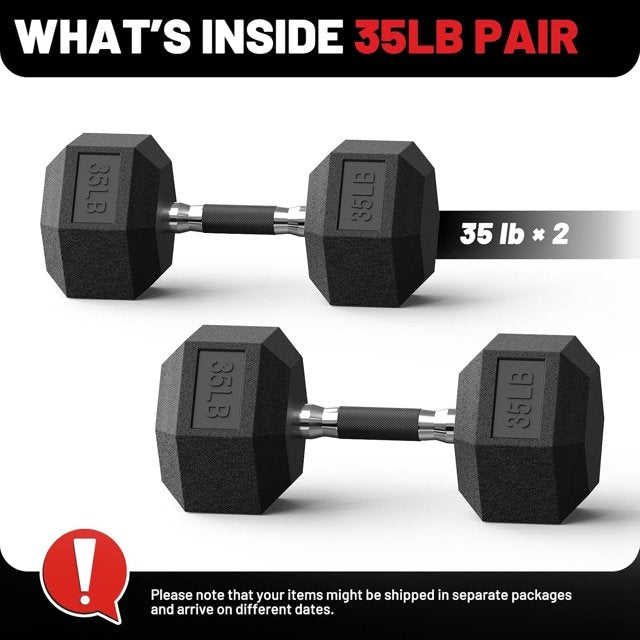 ROALW 35 lb Hex Dumbbells Pair Odorless Rubber Coated Home Gym Weights