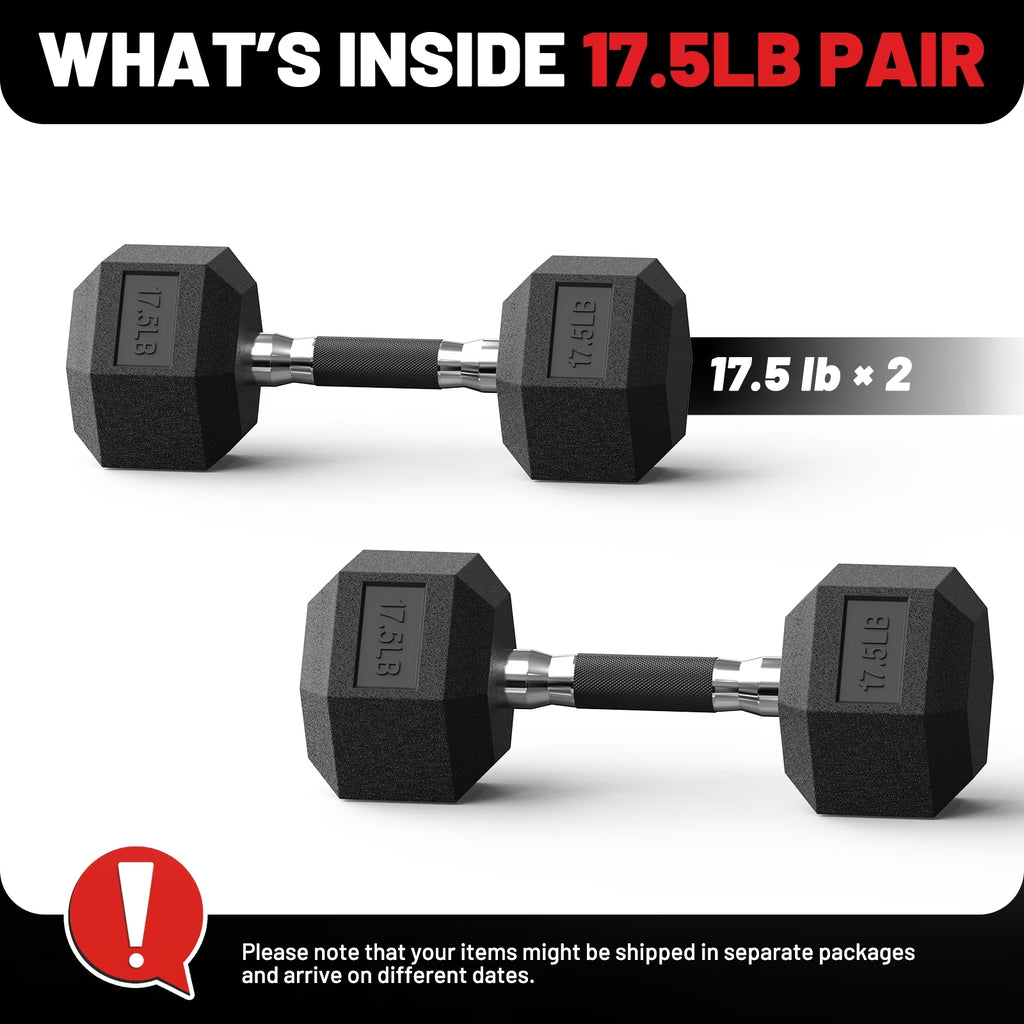 ROALW 17.5 lb Hex Dumbbells Pair Odorless Rubber Coated Home Gym Weights