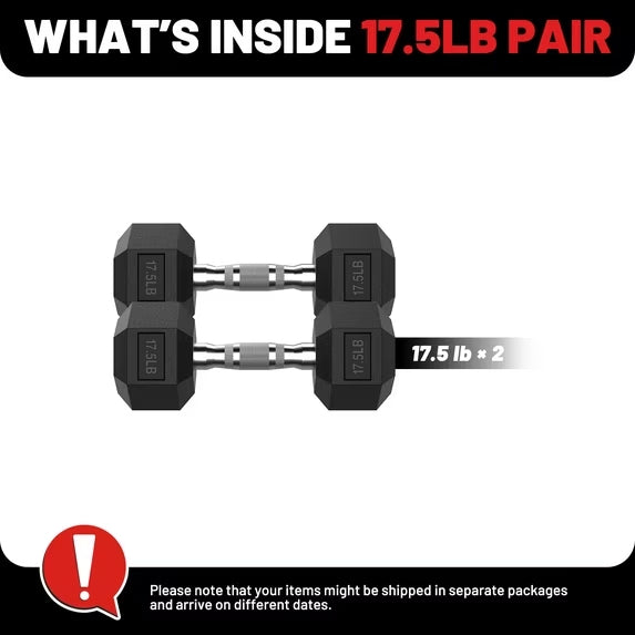ROALW 17.5 lb Hex Dumbbell Pair, Rubber Encased Home Gym Weights