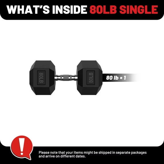ROALW 80 lb Hex Dumbbell Single, Rubber Encased Home Gym Weight