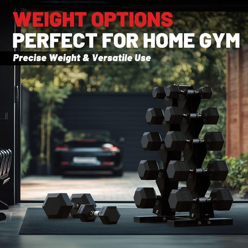 ROALW 120 lb Rubber Hex Dumbbell Set, Free Weight Set with 3 Pairs (15, 20, 25 lb) Hand Weights for Strength Training, Home Gym Workout