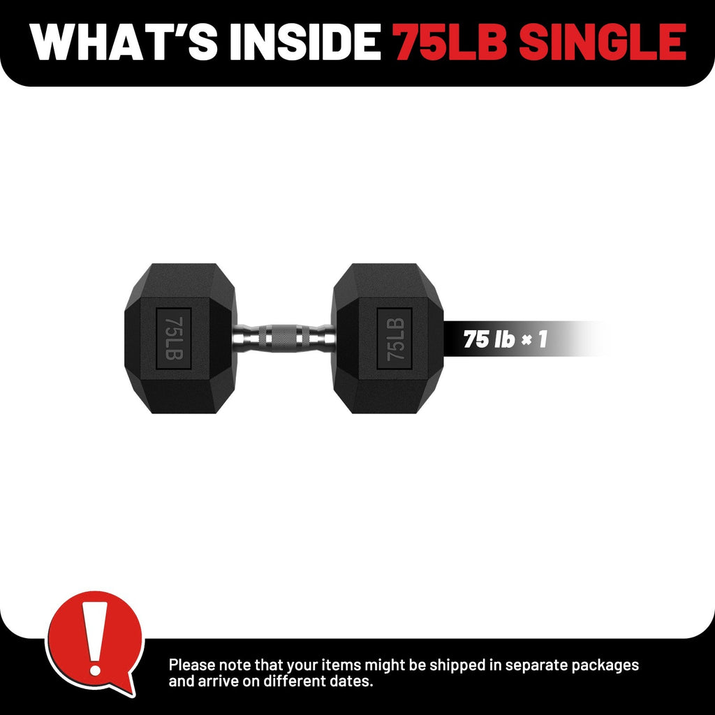 ROALW 75 lb Hex Dumbbell Single, Rubber Encased Home Gym Weight