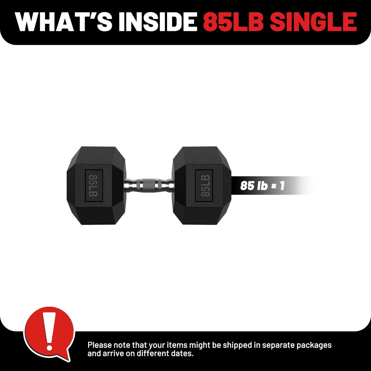 ROALW 85 lb Hex Dumbbell Single, Rubber Encased Home Gym Weight