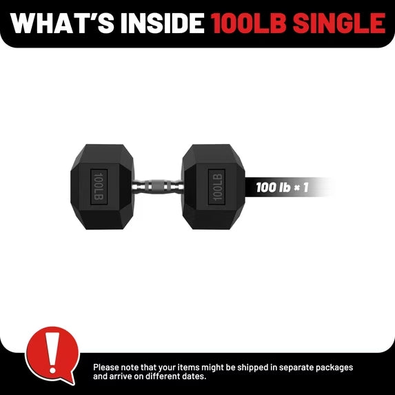 ROALW 100 lb Hex Dumbbell Single, Rubber Encased Home Gym Weight