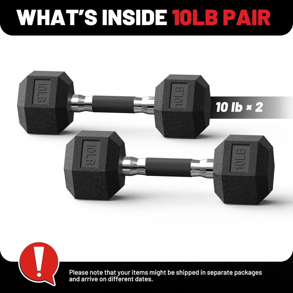 ROALW 10 lb Hex Dumbbells Pair Odorless Rubber Coated Home Gym Weights