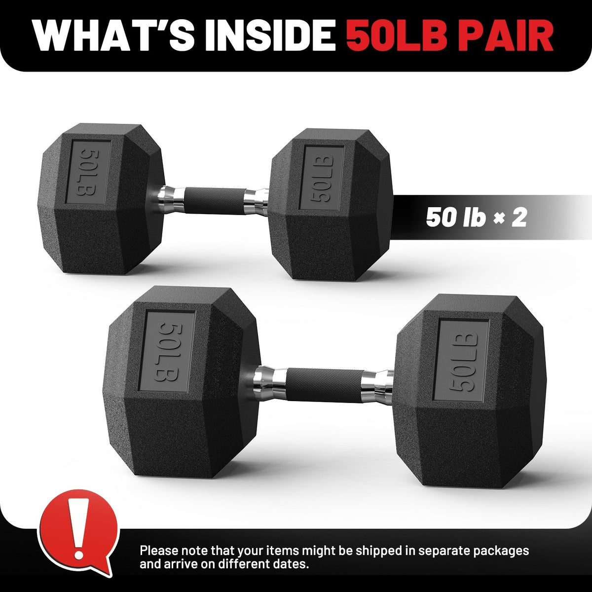 ROALW 50 lb Hex Dumbbells Pair Odorless Rubber Coated Home Gym Weights