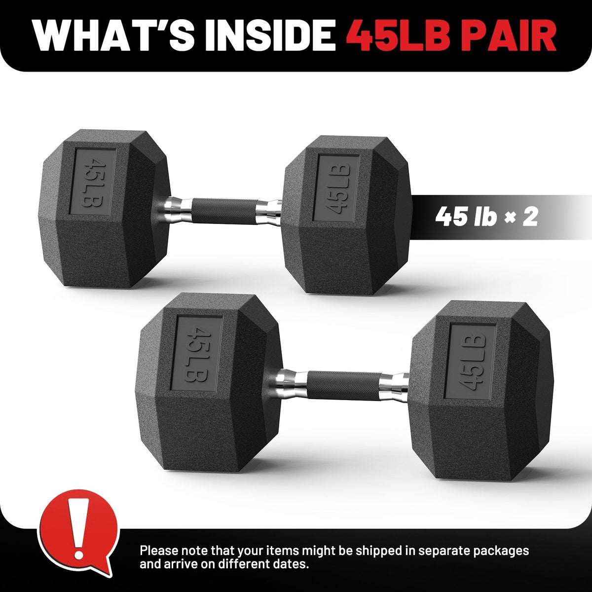 ROALW 45 lb Hex Dumbbells Pair Odorless Rubber Coated Home Gym Weights