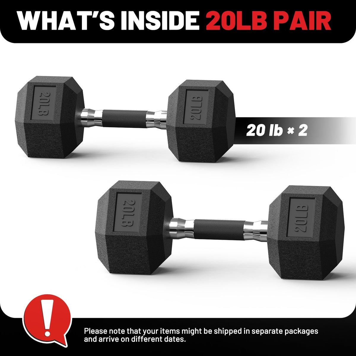 ROALW 20 lb Hex Dumbbells Pair Odorless Rubber Coated Home Gym Weights