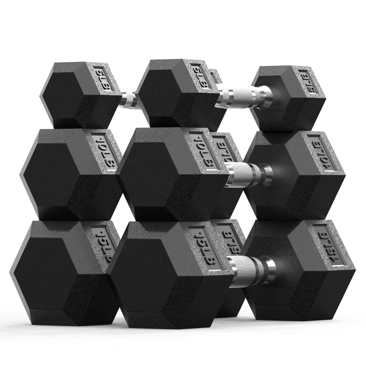 ROALW 60 LB Rubber Hex Dumbbell Set (5-15 LB Pairs), Home Gym