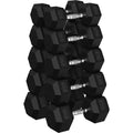 ROALW 350 lb Rubber Hex Dumbbell Set, Free Weight Set with 5 Pairs (25, 30, 35, 40, 45 lb) Hand Weights for Strength Training, Home Gym Workout