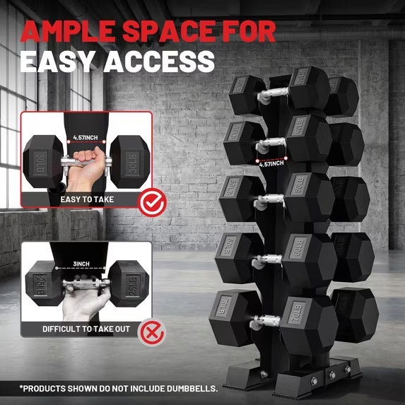 ROALW 5-Tier A-Frame Dumbbell Rack with Bar Holder, 500 lb Capacity