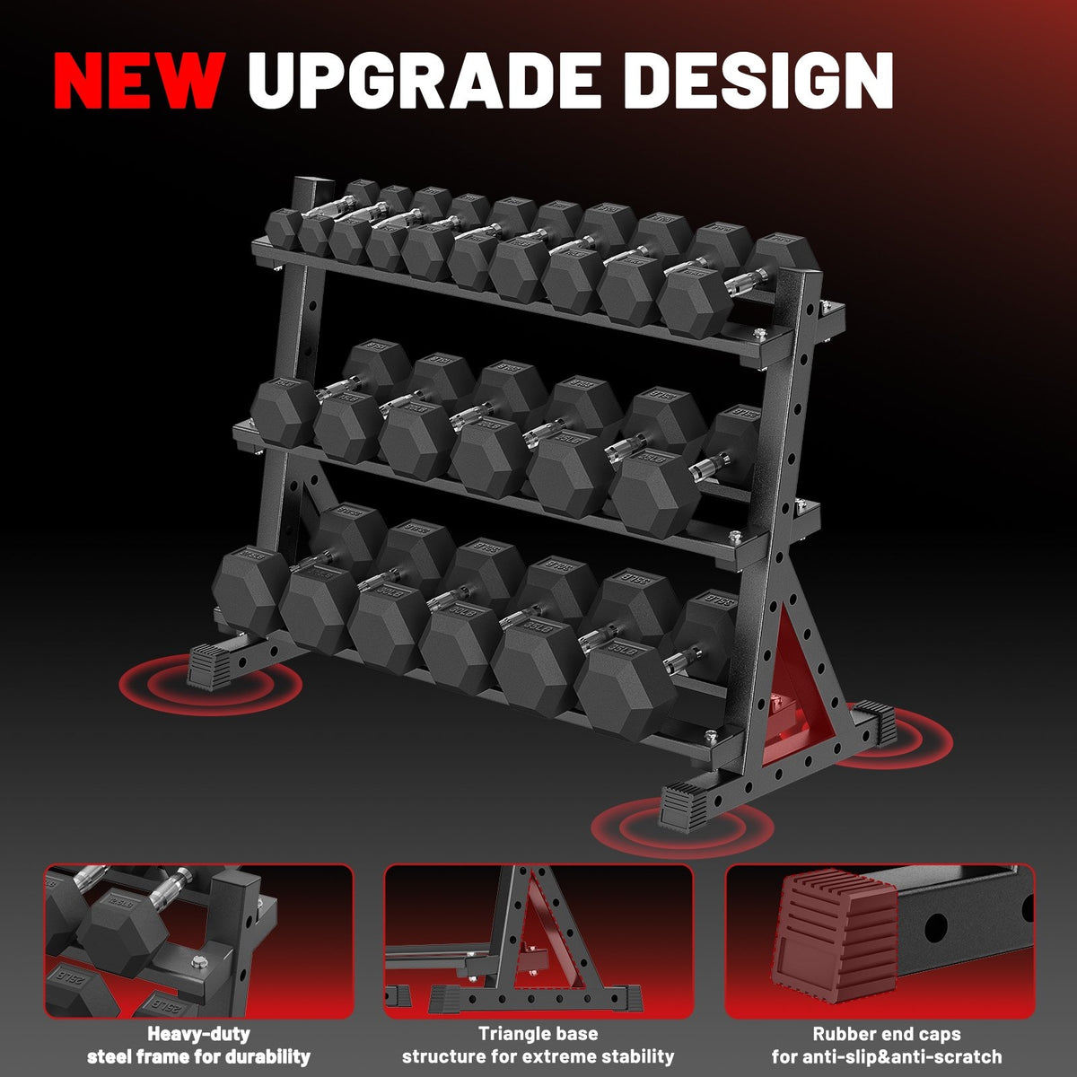 ROALW 1000LB 3-Tier Dumbbell Rack Only, Heavy Duty Storage, Home Gym