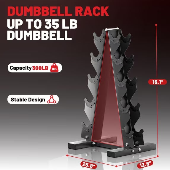 ROALW 5-Tier A-Frame Dumbbell Rack, 300 LB Capacity Heavy Duty 3-in-1 Gym Organizer with Olympic Bar Holder & Landmine (Rack Only)