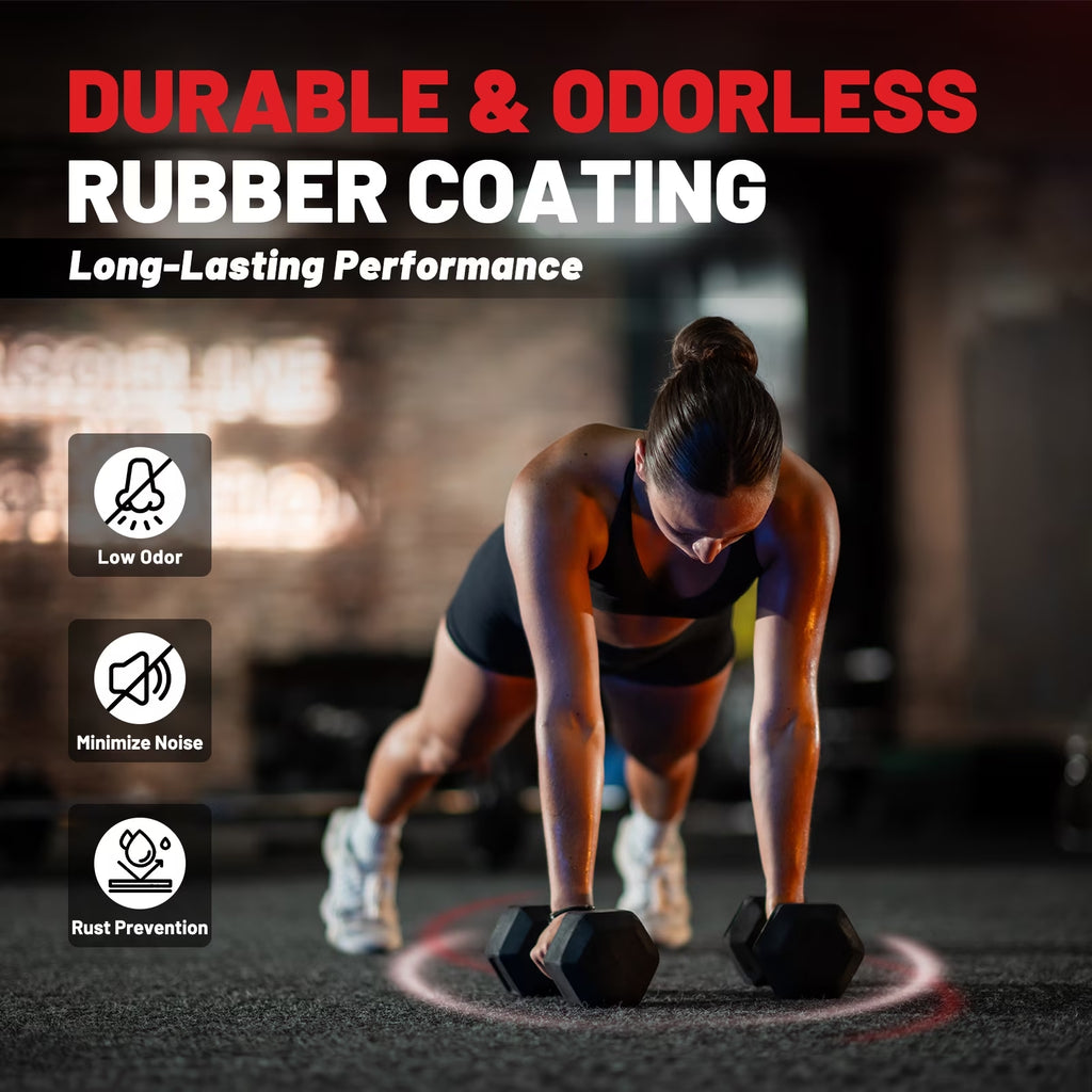 ROALW 12.5 lb Hex Dumbbells Pair Odorless Rubber Coated Home Gym Weights