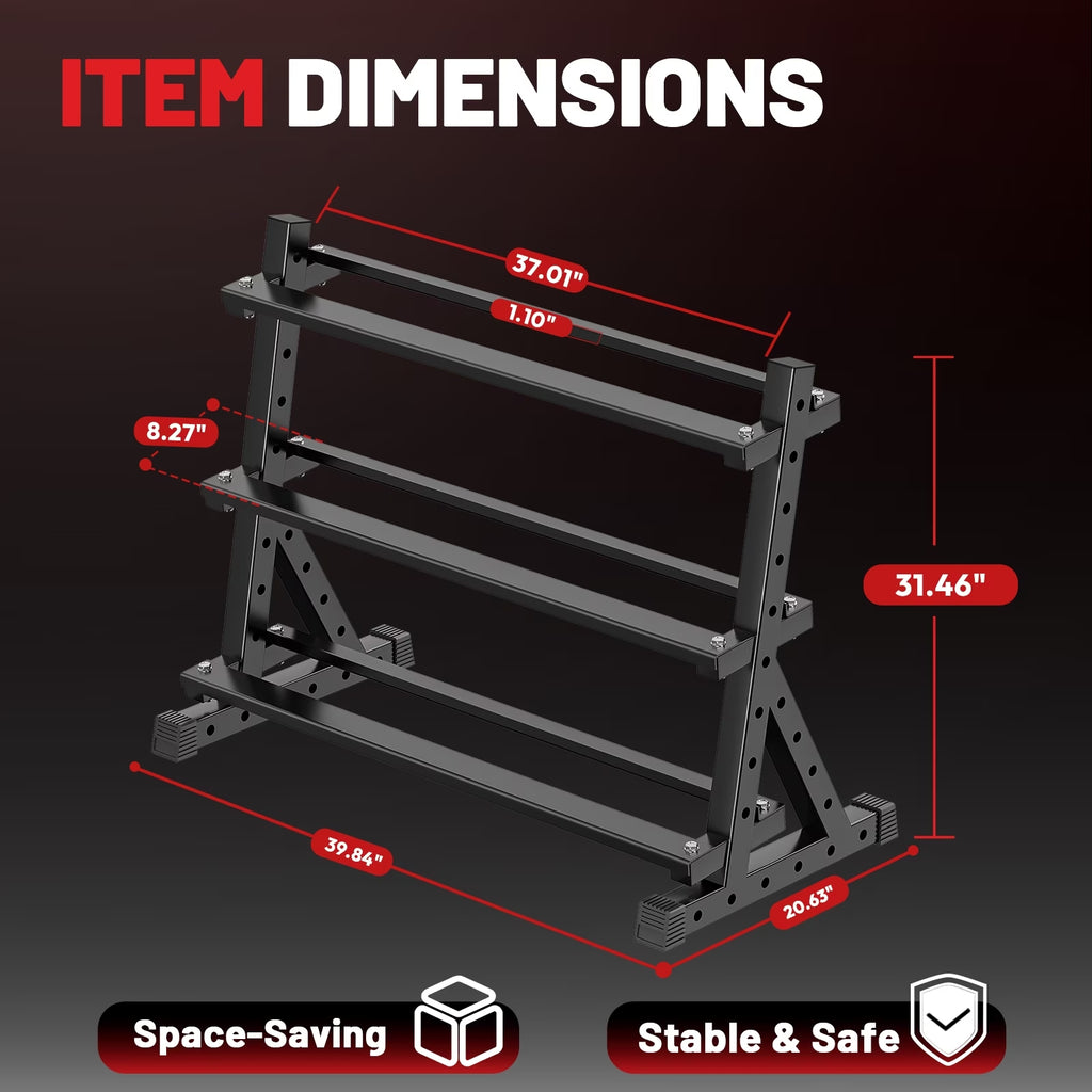 ROALW 1000LB 3-Tier Dumbbell Rack Only, Heavy Duty Storage, Home Gym