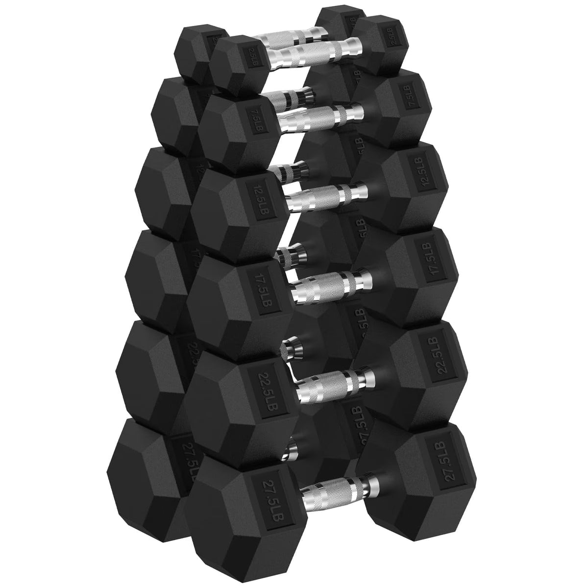 ROALW 180 LB Rubber Hex Dumbbell Set (2.5-27.5 LB Pairs), Home Gym