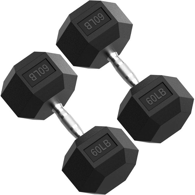 ROALW 60 lb Hex Dumbbell Pair, Rubber Encased Home Gym Weights