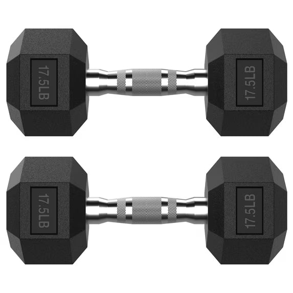 ROALW 17.5 lb Hex Dumbbell Pair, Rubber Encased Home Gym Weights