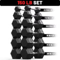 ROALW 150 lb Rubber Hex Dumbbell Set (2.5-20 lb Pairs), Home Gym