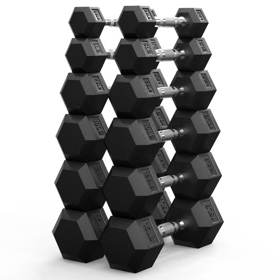 ROALW 105 LB Rubber Hex Dumbbell Set (2.5-15 LB Pairs), Home Gym