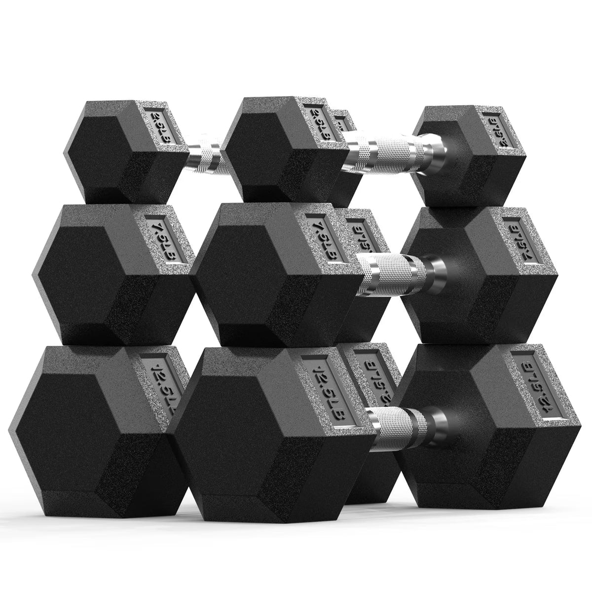 ROALW 45 LB Rubber Hex Dumbbell Set (2.5-12.5 LB Pairs), Home Gym
