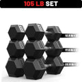 ROALW 105 lb Rubber Hex Dumbbell Set (12.5-22.5 lb Pairs), Home Gym