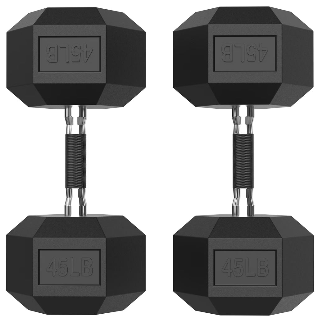 ROALW 45 lb Hex Dumbbells Pair Odorless Rubber Coated Home Gym Weights