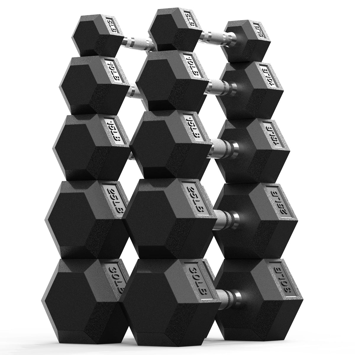 ROALW 170 LB Rubber Hex Dumbbell Set (5-30 LB Pairs), Home Gym