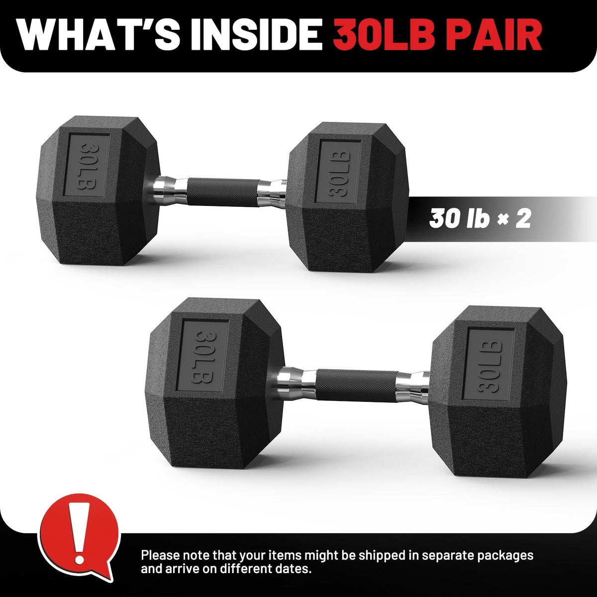 ROALW 30 lb Hex Dumbbells Pair Odorless Rubber Coated Home Gym Weights