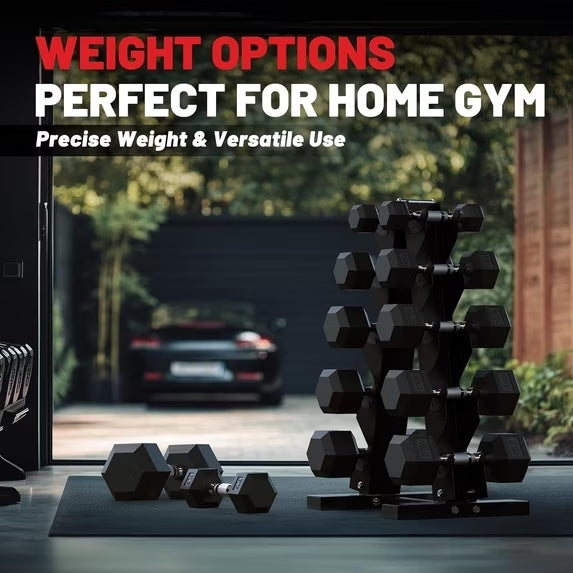 ROALW 440 lb Hex Dumbbell Set with Rack (30/35/45/50/60 lb), Home Gym