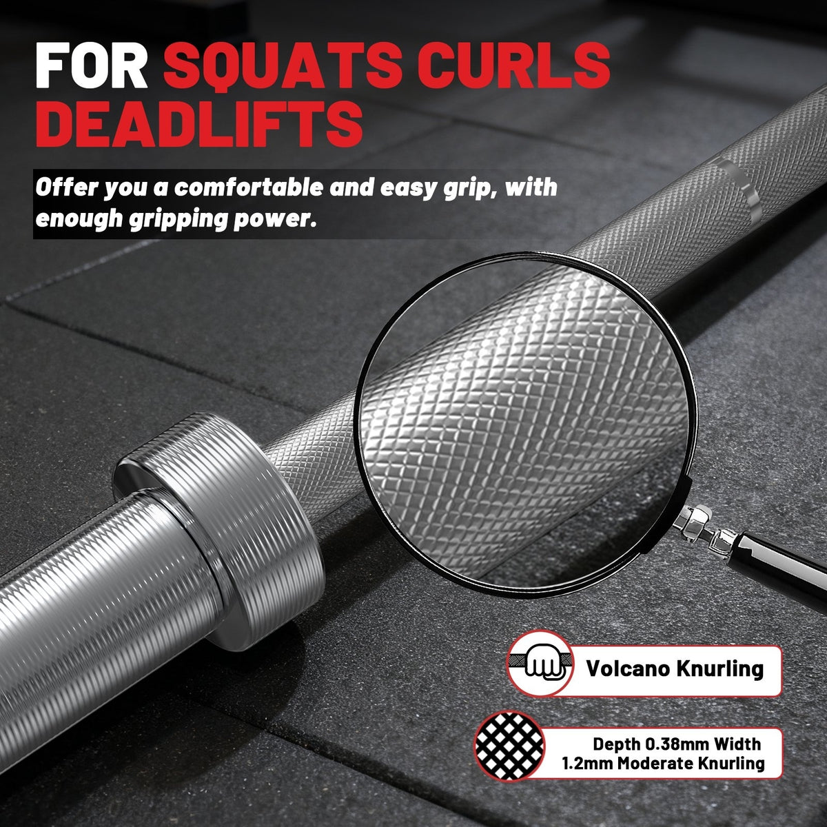 ROALW 7FT Olympic Barbell, 1000LB Capacity 2" Powerlifting Bar, Silver