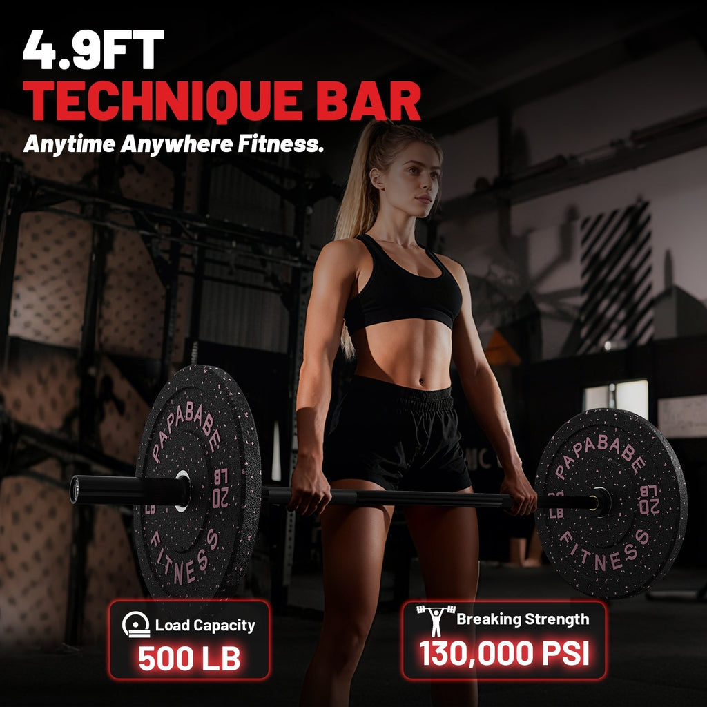 ROALW 4.9FT Olympic Barbell, 500LB Capacity 2" Home Gym Bar, Black