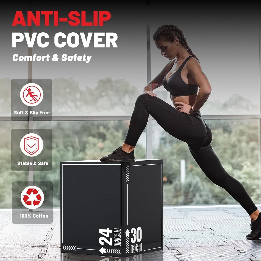 ROALW 3-in-1 Soft Plyometric Jump Box, 20x24x30" EPE Foam Plyo Box, 400lb Capacity Non-Slip Box Jump Trainer for Home Gym HIIT, Step-Ups, Cross-Training & Strength Workout
